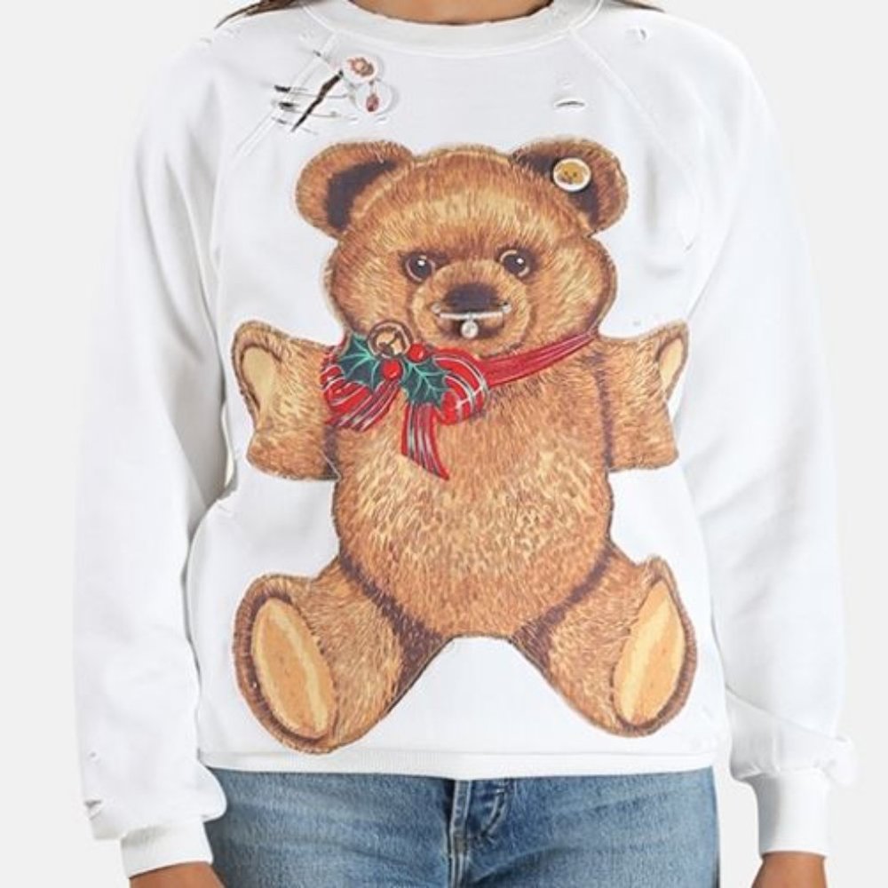 R13 Teddy Bear print distressed sweatshirt